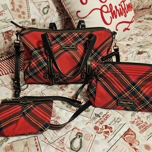 Dooney & Bourke Tartan Wool Red Plaid Satchel Set